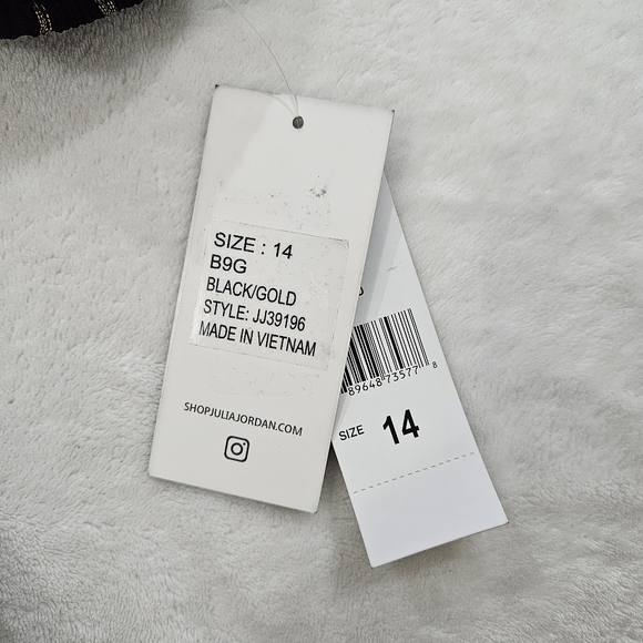 Julia Jordan Long Sleeve Ruffle Drawstring Midi Dress in Black & Gold Size 14 - Picture 11 of 11